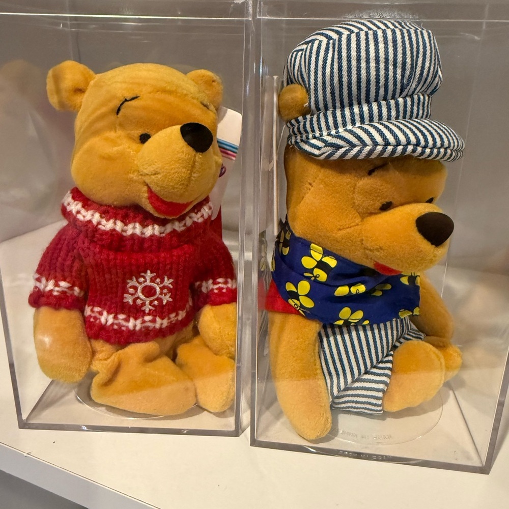 Disney Winnie the Pooh Plush Set with Red Sweater and Striped Outfit - Picture 1 of 1